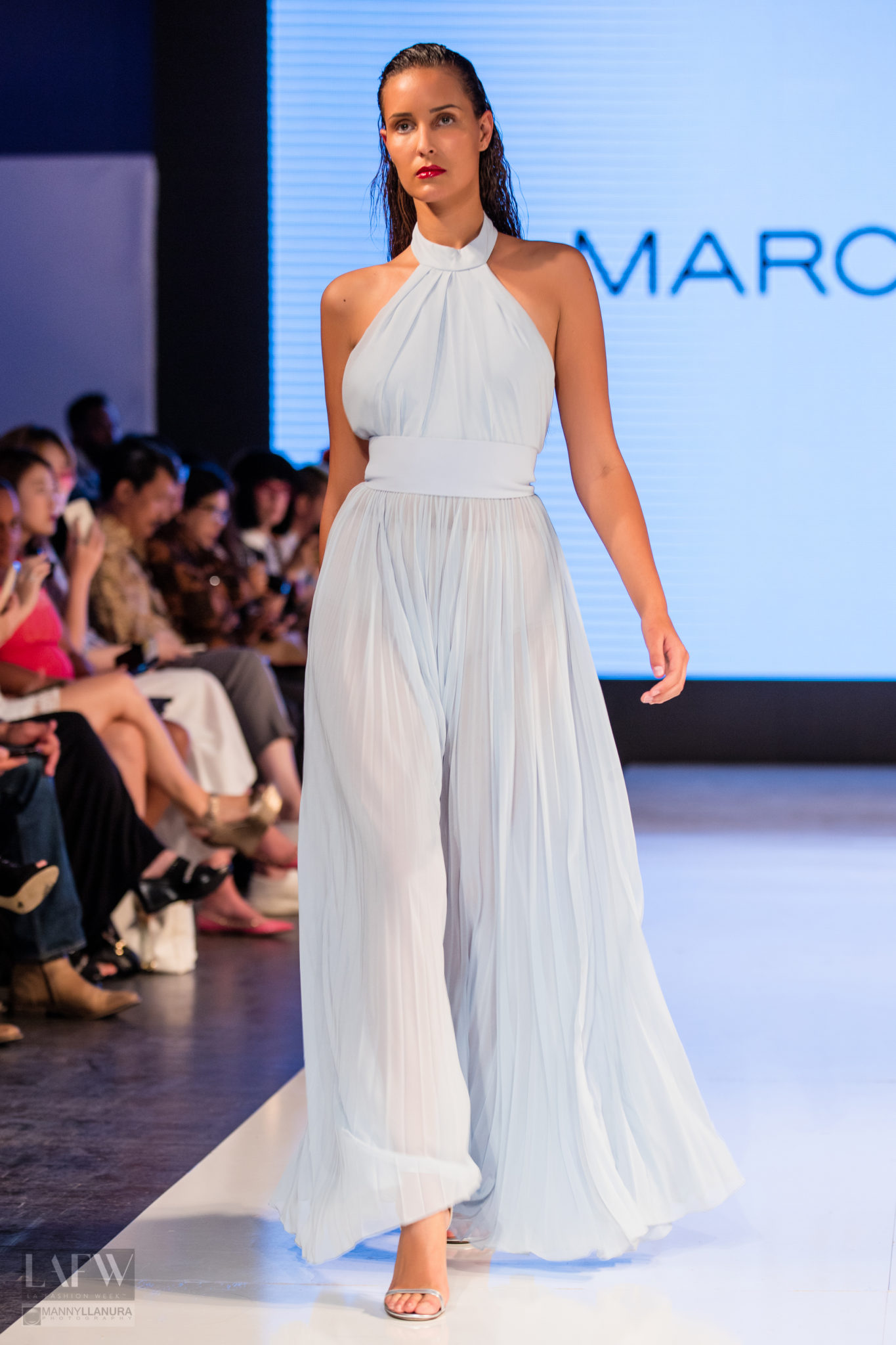 A model walks the runway wearing Marcelo Quadros at LAFW Los Angeles Fashion Week SS17