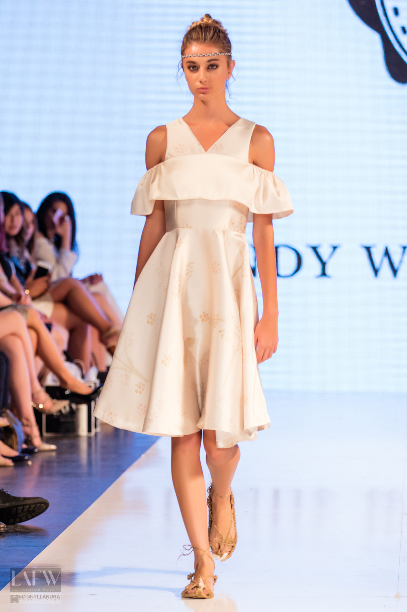 Model walks the runway in Cindy Wei Zhang design at Los Angeles Fashion Week SS17