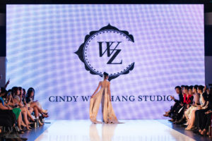 Model walks the runway in Cindy Wei Zhang design at Los Angeles Fashion Week SS17